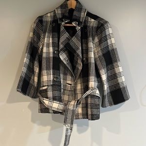 Calvin Klein Jeans plaid black/ cream coat wool Medium crop 3/4 sleeve